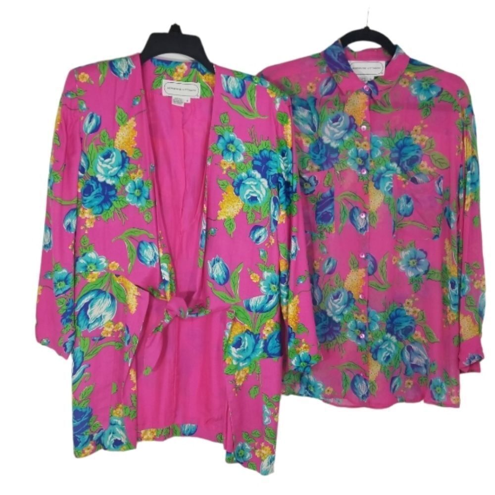 {Adrienne Vittadini} Vintage 80s Set: Jacket and Blouse Floral Print